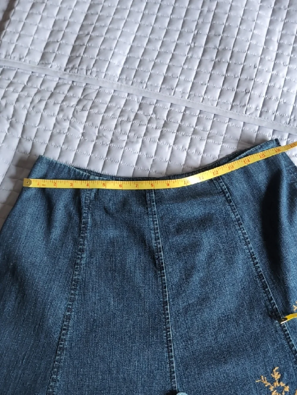 Jones New York Dark Blue Denim Skirt with Gold Floral Embroidery - Picture 5 of 12